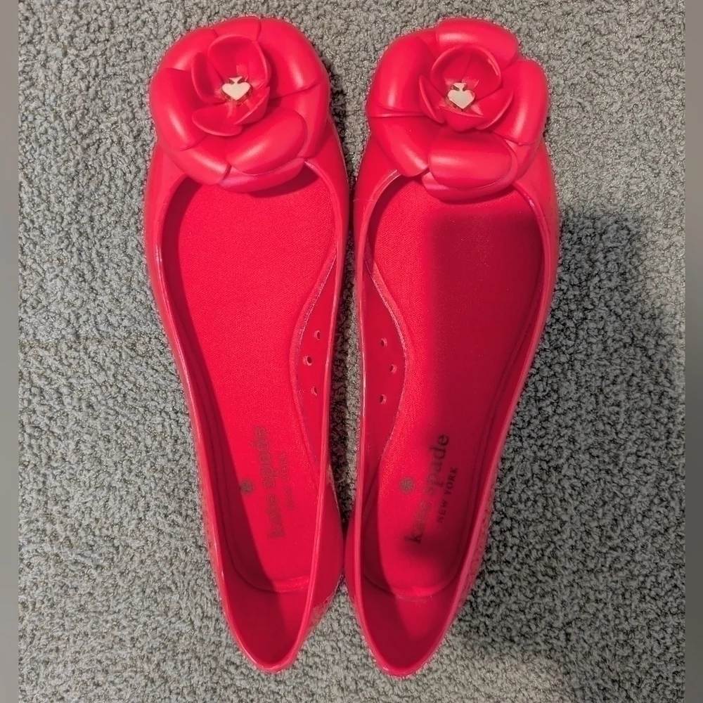 Kate Spade Red Floral Rose Jelly Ballerina Flats Size 6 Dainty Romantic Designer